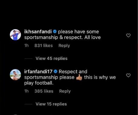 Komentar Ikhsan dan Irfan Fandi di Instagram Asnawi Copyright: https://www.instagram.com/asnawi_bhr/