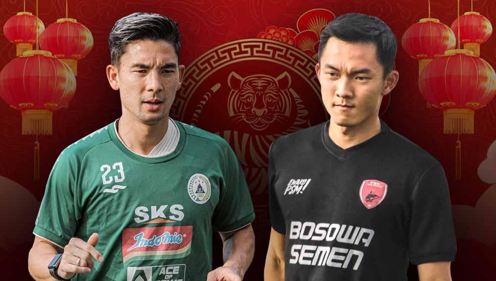 Pemain sepakbola Sutanto Tan (PSM Makassar) dan Kim Kurniawan (PSS Sleman). Foto: Instagram.com/@kimkurniawan dan @psm_makassar