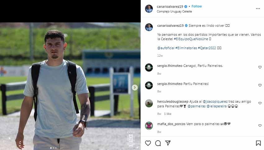 Klub Liga Italia, AC Milan, dikabarkan tengah berminat untuk memboyong striker muda dari klub Penarol, Agustin Alvarez, pada bursa transfer musim panas ini. Foto: Instagram@canarioalvarez19