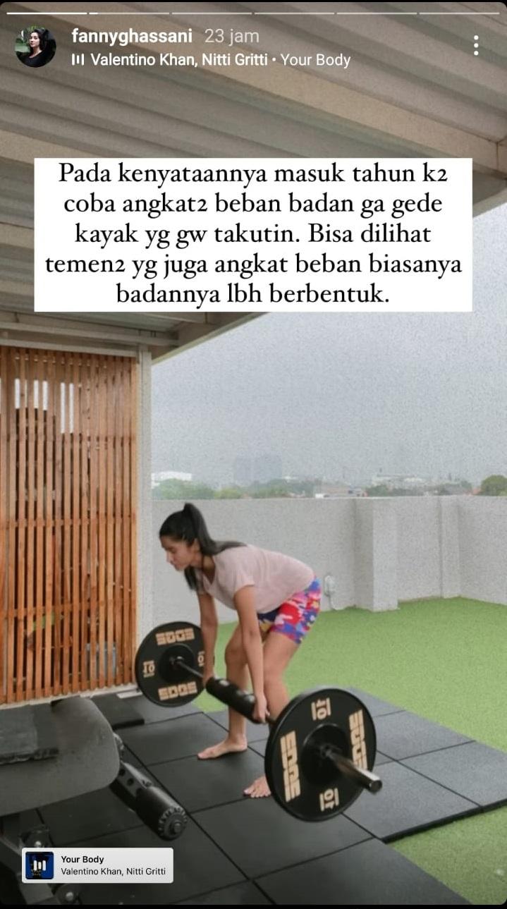 Fanny Ghassani menekuni olahraga angkat beban Copyright: instagram.com/stories/fannyghassani