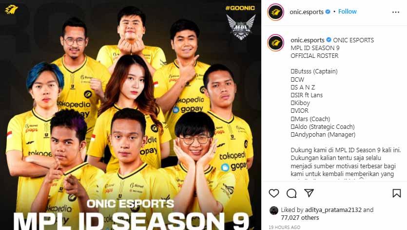 ONIC ESPORTS MPL ID SEASON 9. Foto: Instagram@onic.esports