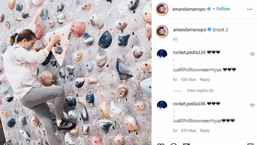 Makin giat berolahraga di tengah popularitasnya yang meroket, artis cantik, Amanda Manopo, akui bahwa dia semangat menjajal panjat tebing meski badannya encok.