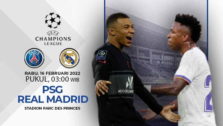 Paris Saint-Germain (PSG) akan bertemu Real Madrid di 16 Liga Champions, Rabu (16/02/22) dini hari. Berikut data fakta jelang pertemuan kedua tim musim ini.   FOTO: REUTERS/Gonzalo Fuentes/REUTERS/Nacho Doce - INDOSPORT