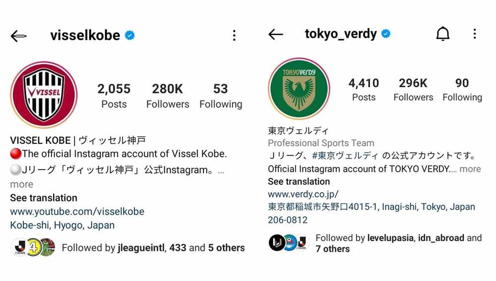 Jumlah follower Tokyo Verdy saat ini melampui Vissel Kobe berkat kedatangan Pratama Arhan. Foto: Instagram@visselkobe/tokyo_verdy Copyright: Instagram@visselkobe/tokyo_verdy
