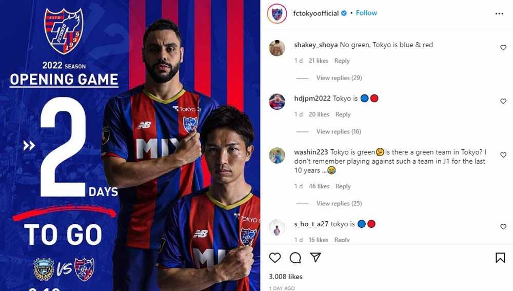 Kolom komentar FC Tokyo. Foto: Instagram@cftokyoofficial Copyright: Instagram@cftokyoofficial