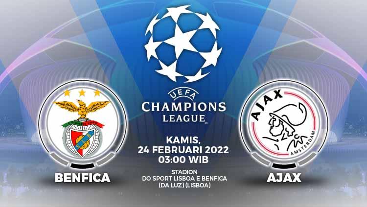 Berikut prediksi laga 16 besar Liga Champions antara Benfica Vs Ajax Amsterdam pada Kamis (24/02/22) dini hari WIB.