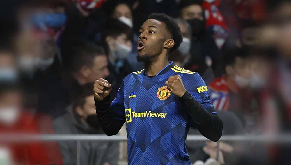 Selebrasi pemain Manchester United, Anthony Elanga usai mencetak gol di Liga Champions. Foto: REUTERS/Juan Medina Copyright: REUTERS/Juan Medina