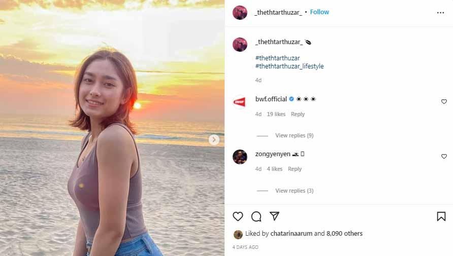 Atlet bulutangkis asal Myanmar, Thet Htar Thuzar. Foto: Instagram@_thethtarthuzar_.