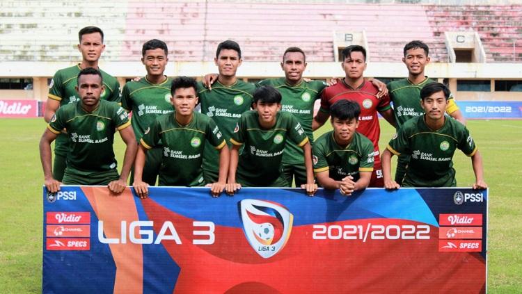 Skuat PS Palembang dalam pertandingan Liga 3 melawan Persipa Pati di Stadion Kebondalem, Kabupaten Kendal, Rabu (23/2/22).