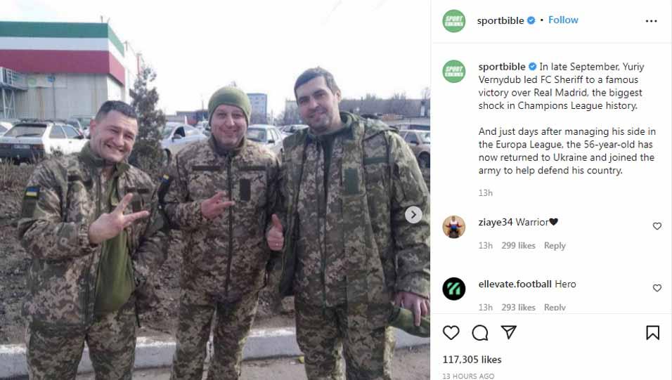 Pelatih Sheriff, Yuriy Vernydub. Foto: Instagram@sportbible