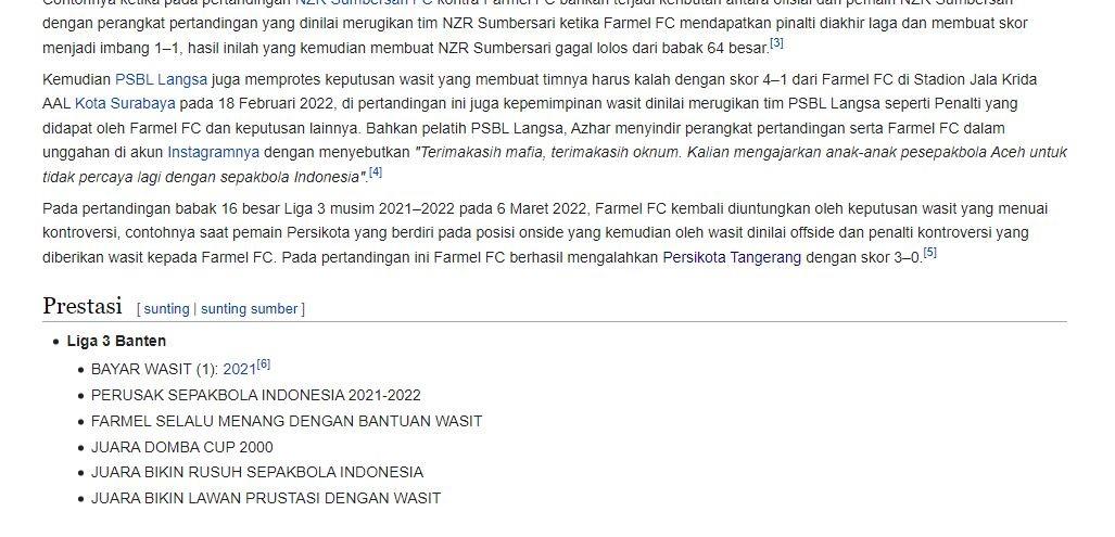 Profil Farmel FC yang diubah netizen di situs Wikipedia Copyright: Wikipedia