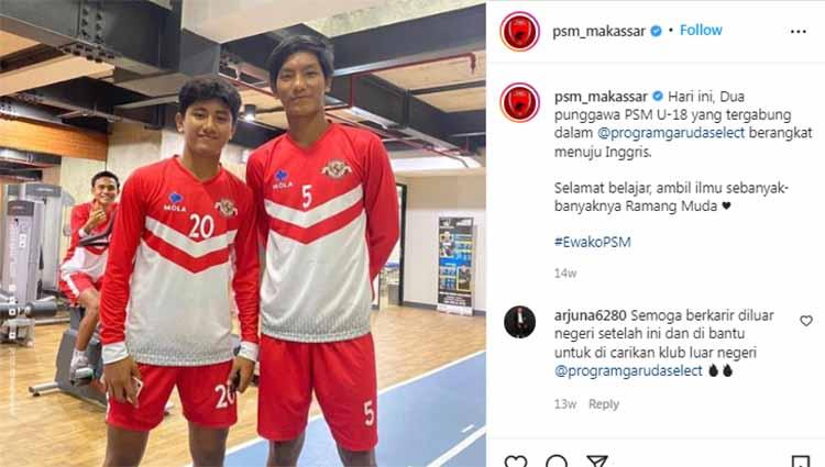 Muhammad Mufli Hidayat dan Ibnul Mubarak, pemain Garuda Select 4 jebolan PSM Makassar. Foto: Instagram@psm_makassar - INDOSPORT