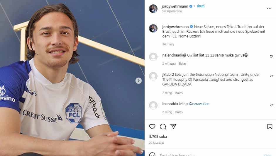 Jordy Wehrmann pilih tinggalkan FC Luzern di divisi teratas Swiss demi ADO Den Haag di kasta kedua Belanda usai sebelumnya tolak bela timnas Indonesia. Foto: Instagra@jordywehrmann