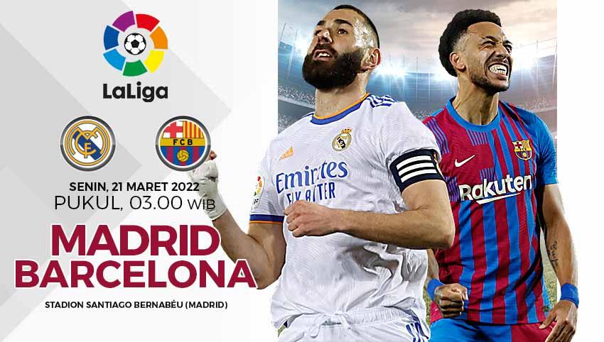 Link live streaming untuk pertandingan pekan ke-29 Liga Spanyol 2021/2022 antara Real Madrid vs Barcelona yang digelar pada Senin (21/03/22) pukul 03.00 WIB. Foto: Reuters/Juan Medina/Albert Gea - INDOSPORT