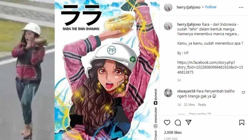 Rara Istiati Wulandari, pawang hujan di Sirkuit Mandalika pada ajang MotoGP Indonesia semakin mendunia, teranyar potret dirinya dibuat ke dalam budaya manga. Foto: Instagram@herry.tjahjono