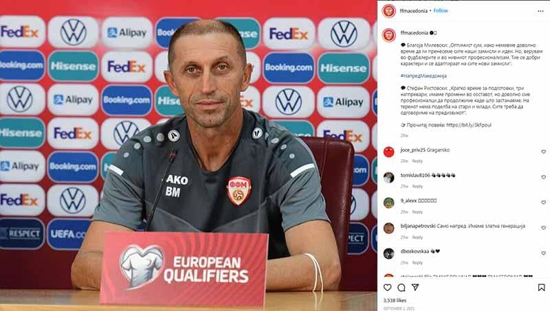 Blagoja Milevski, pelatih Makedonia Utara. Foto: Instagram@ffmacedonia - INDOSPORT