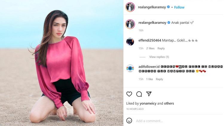 Aktris kondang Indonesia, Angel Karamoy disebut tak kalah aduhai dari presenter ternama Indonesia, Maria Vania karena sama-sama memiliki body goals.