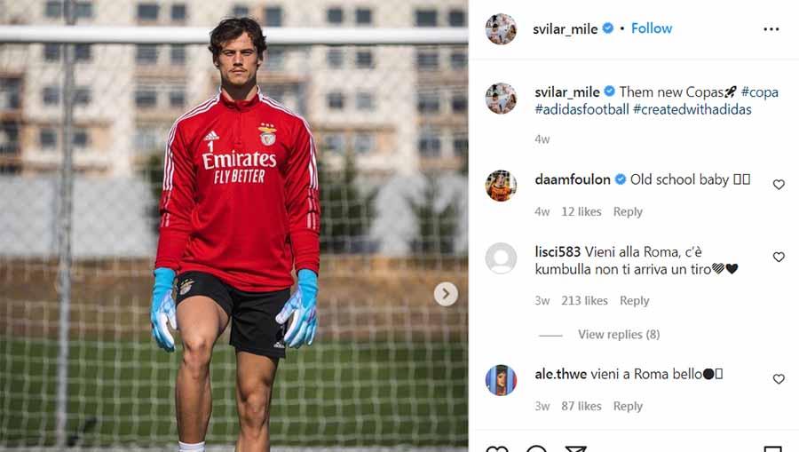 Mengenal Mile Svilar, kiper Benfica kesukaan Jose Mourinho yang dilaporkan telah teken kontrak dengan AS Roma. Foto: Instagram@svilar_mile