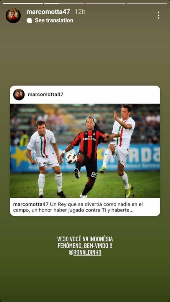 Marco Motta terkenal saat hadapi ronaldinho di Serie A. Foto: Instastory@marcomotta47 Copyright: Instastory@marcomotta47