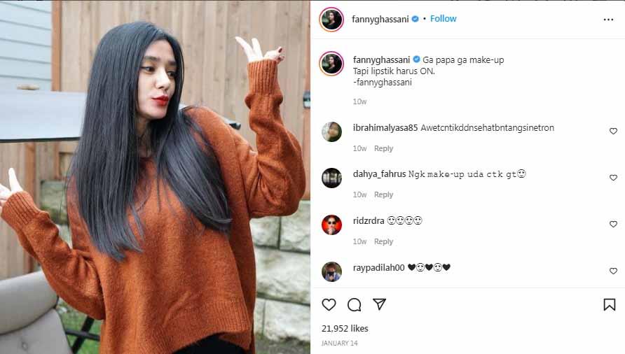 Aktris Indonesia, Fanny Ghassani. Foto: Instagram@fannyghassani