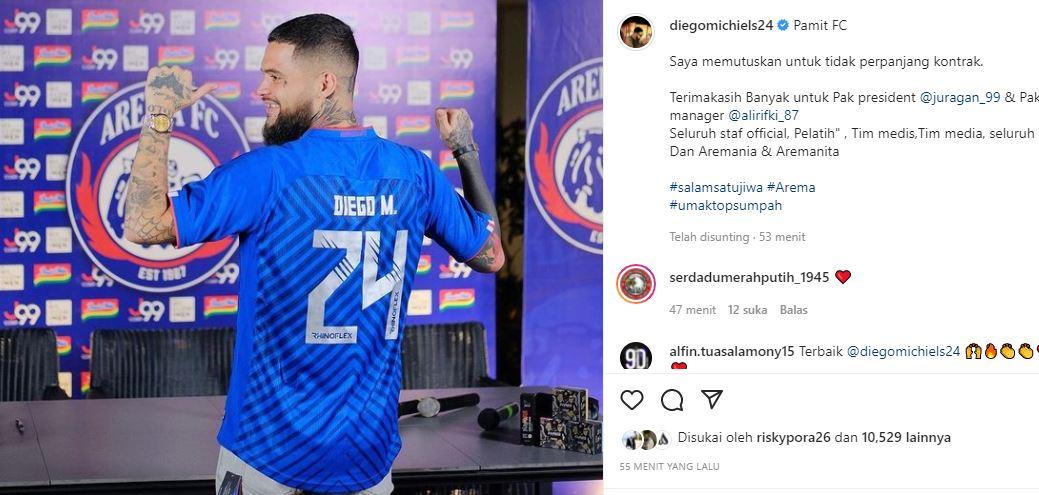 Diego Michiels pamit dari Arema FC Copyright: Instagram @diegomichiels24