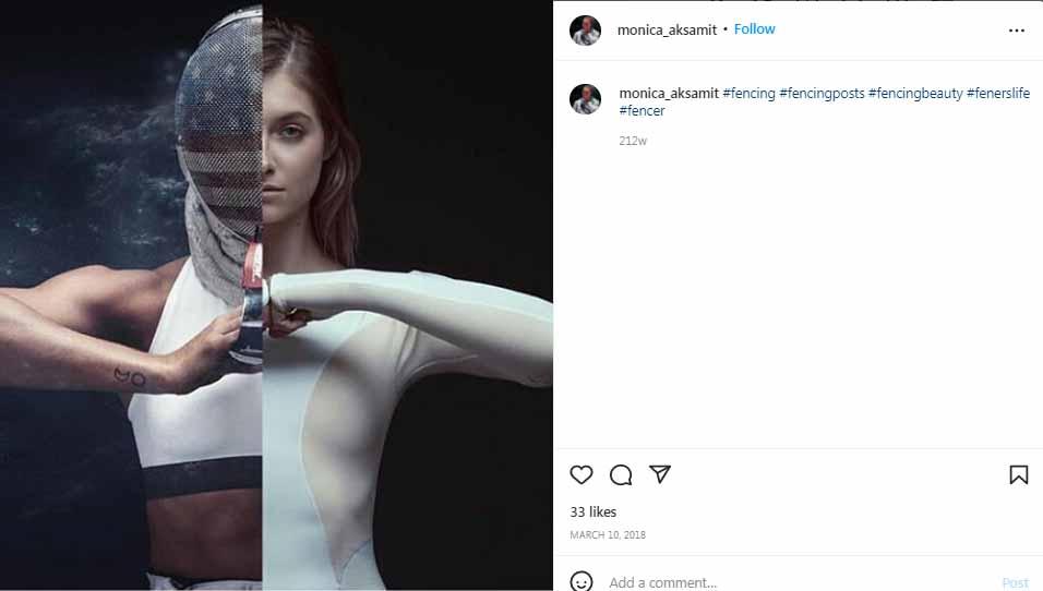 Jadi model dan atlet anggar bergelimang prestasi asal Amerika Serikat, Monica Aksamit, pamer pose menantang memamerkan perut rata yang langsung jadi sorotan.