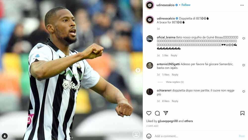 Beto, pemain Udinese. Foto: Instagram@udinesecalcio Copyright: Instagram@udinesecalcio
