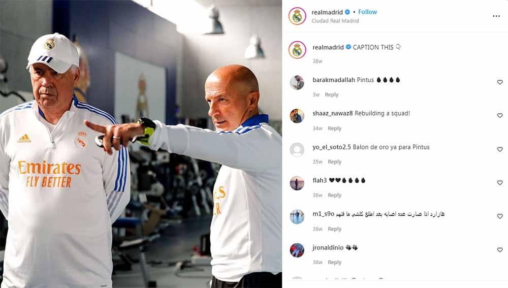 Pelatih Real Madrid, Carlo Ancelotti, dan pelatih fisik Antonio Pintus. Foto: Instagram@realmadrid - INDOSPORT