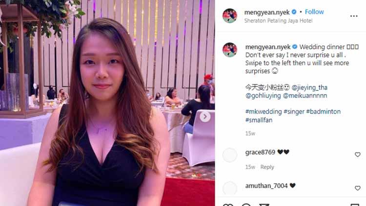 Atlet bulutangkis asal Malaysia, Lee Meng Yean. Foto: Instagram@mengyean.nyek