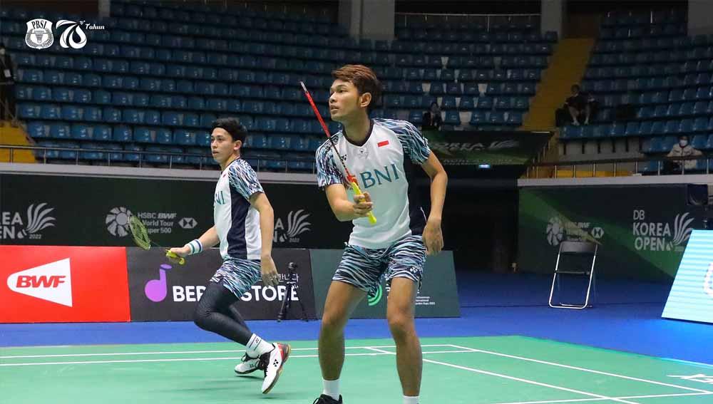 Pasangan ganda putra Indonesia, Fajar Alfian dan Muhammad Rian Ardianto di Korea Open 2022. Foto: PBSI - INDOSPORT
