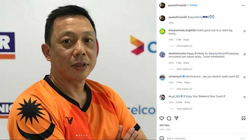 Pelatih ganda campuran asal Indonesia, Paulus Firman, resmi meninggalkan tugasnya di Asosiasi Bulutangkis Malaysia (BAM).
. Foto: Instagram@paulusfirman69 - INDOSPORT