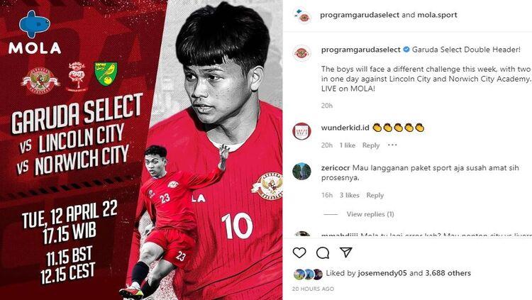 Garuda Select akan menghadapi akademi Lincoln City dan Norwich City.