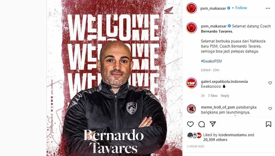 PSM Makassar resmi mengumumkan kedatangan pelatih anyar mereka untuk mengarungi kompetisi AFC Cup dan Liga 1 musim depan. Foto: Instagram PSM