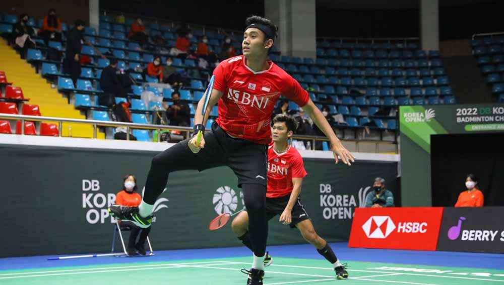 Bagas Maulana/Muhammad Shohibul Fikri melaju ke perempat final Korea Masters 2022. Foto: PBSI