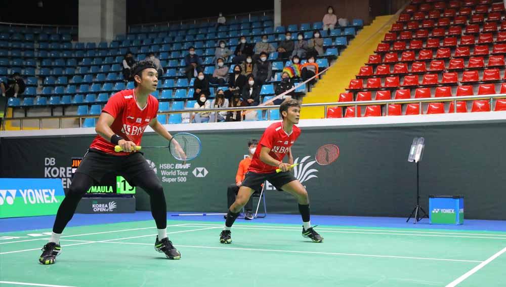 Bagas Maulana/Muhammad Shohibul Fikri terhenti di perempat final Korea Masters 2022. Foto: PBSI