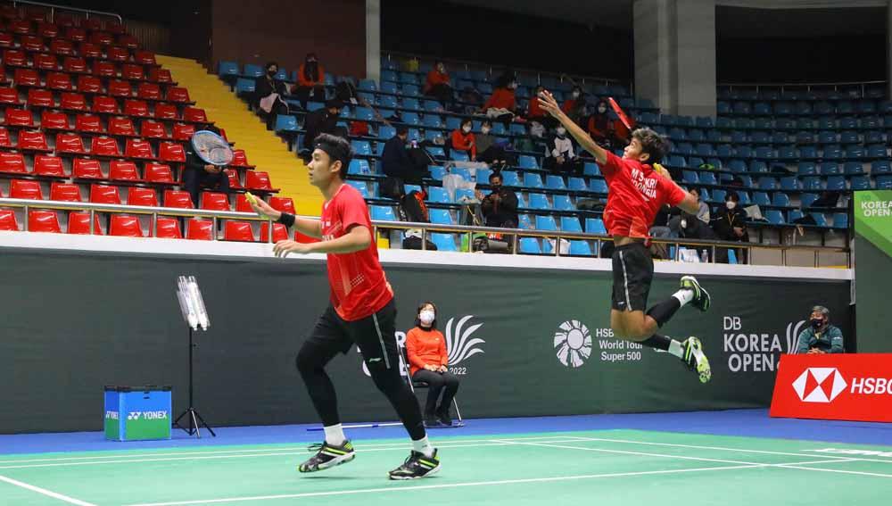 Upayanya dikandaskan Dewi Fortuna di perempat final Korea Masters 2022, Bagas Maulana/Muhammad Shohibul Fikri langsung curhat ke wasit BWF, Latief Jaohari.