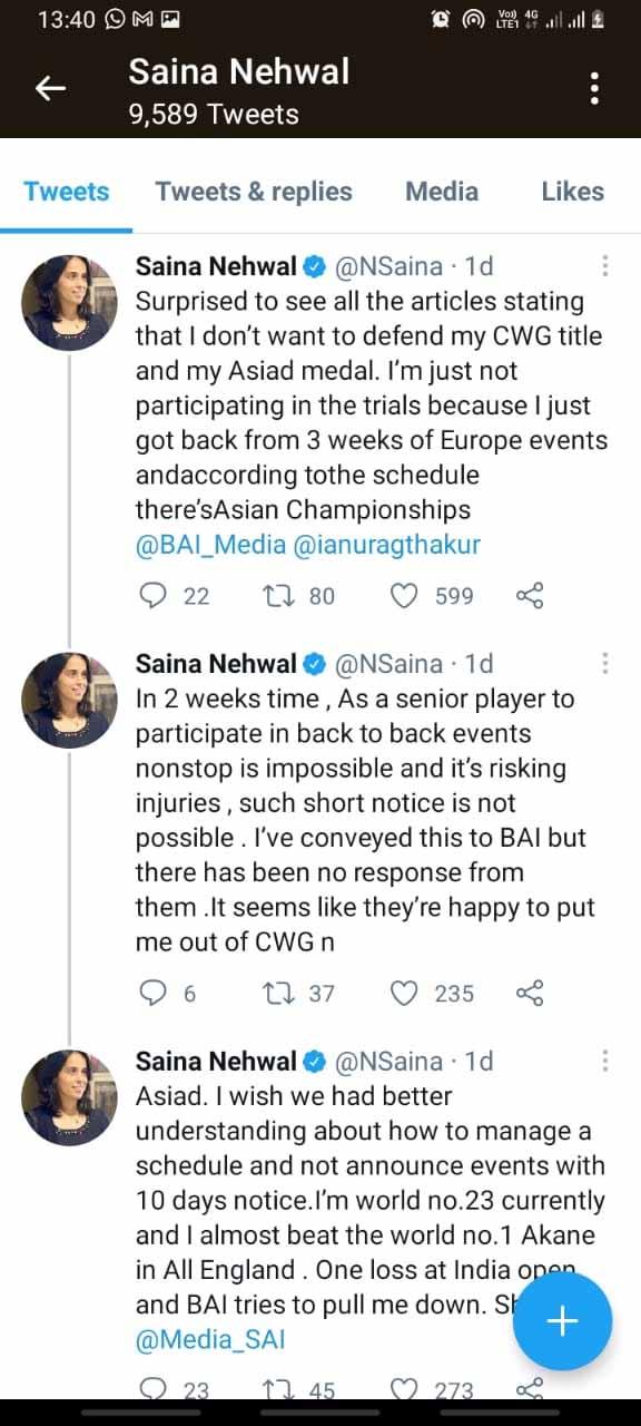 Saina Nehwal, Pebulutangkis India mencak-mencak di Twitter usai dikecewakan BAI. Foto: Twitter@Saina Nehwal Copyright: Twitter@Saina Nehwal