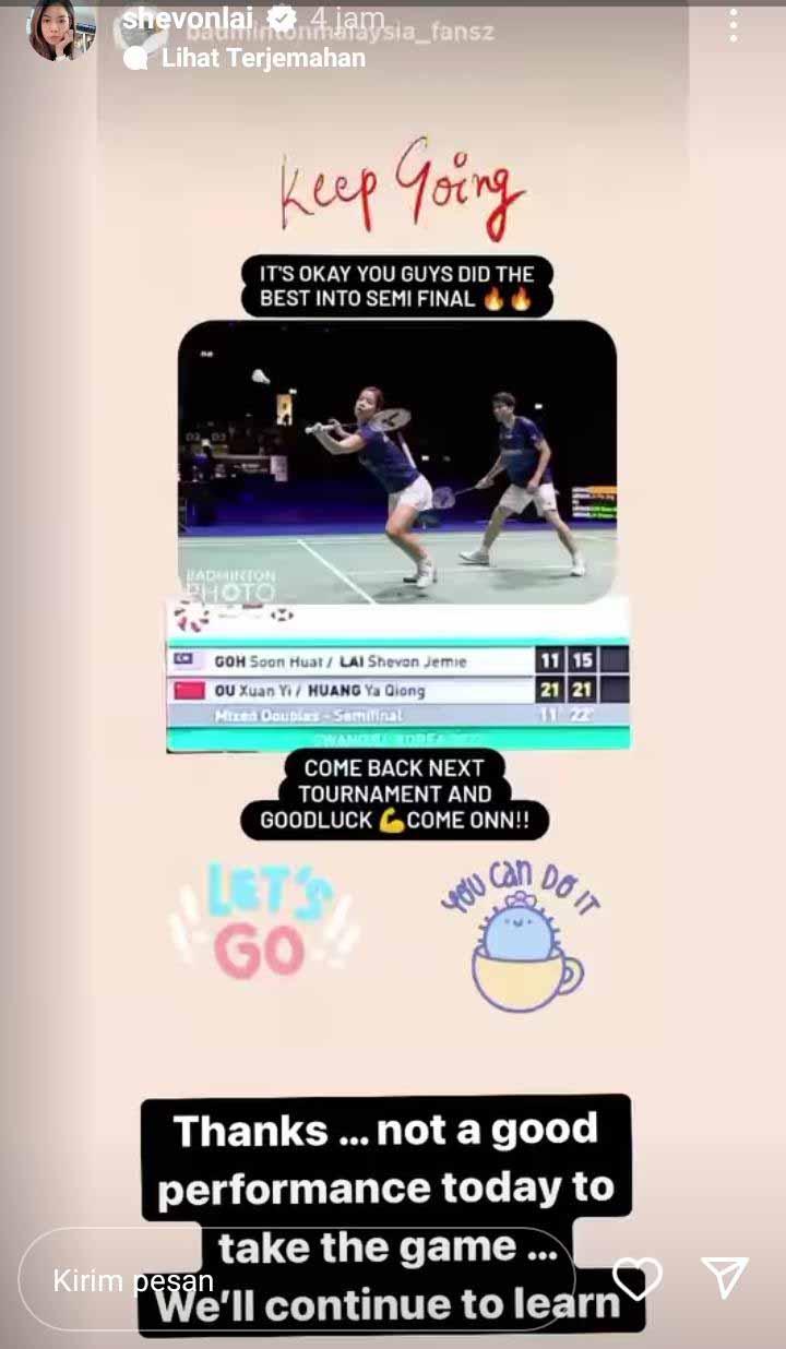 Shevon Jemie Lai di Korea Masters 2022. Foto: Instastory@shevonlai Copyright: Instastory@shevonlai