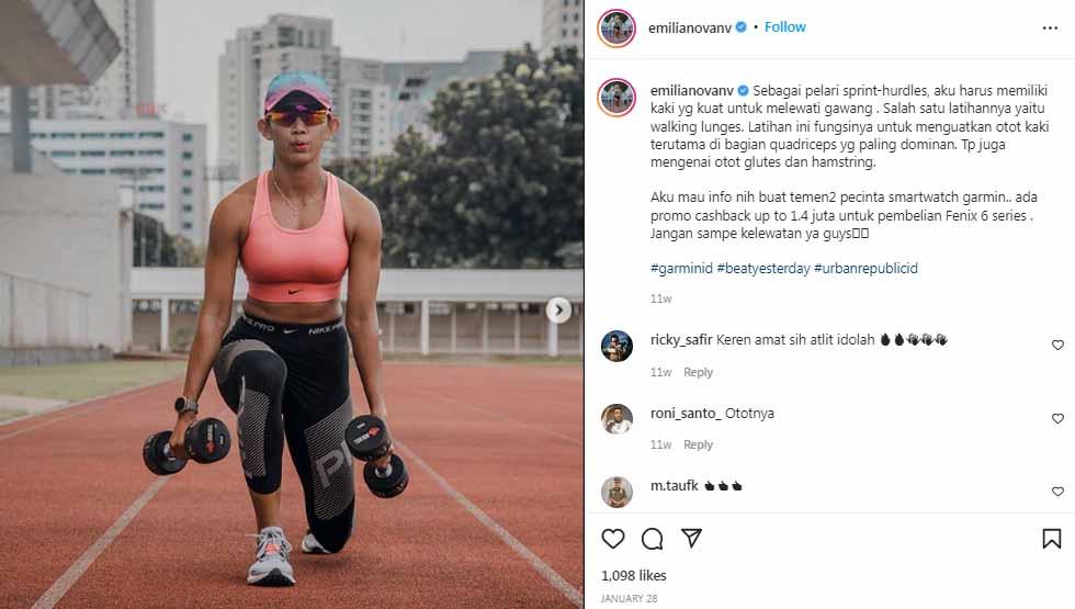 Atlet lari asal Indonesia, Emilia Nova. Foto: Instagram@emilianovanv