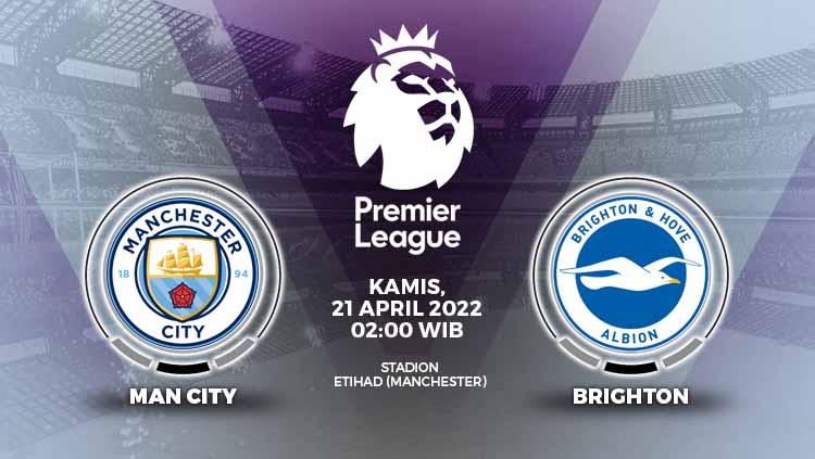 Link live streaming untuk laga pekan ke-30 Liga Inggris antara Manchester City vs Brighton and Hove Albion yang digelar pada Kamis (21/04/22) pukul 02.00 WIB. - INDOSPORT