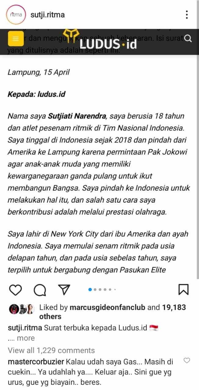 Deddy Corbuzier ikut geram Sutjiati Narendra Tak bisa ke SEA games. Instagram@sutji.ritma Copyright: Instagram@sutji.ritma