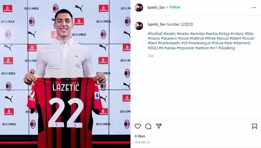 Pemain AC Milan, Marko Lazetic. Foto: Instagram@lazetic_fan. - INDOSPORT