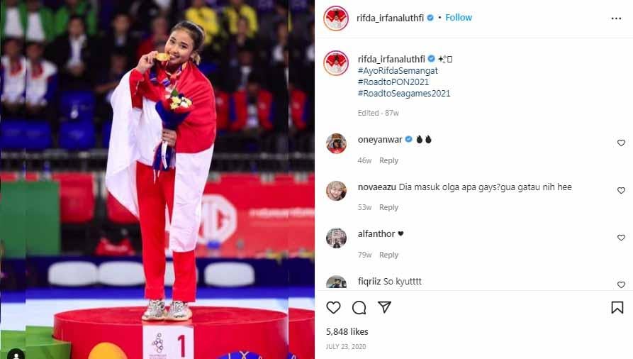 Atlet gymnastic asal Indonesia, Rifda Irfanaluthfi, turut mencuri perhatian dunia saat tampil di SEA Games dan ia berambisi tembus ke Olimpiade 2024. Foto: Instagram@rifda_irfanaluthfi - INDOSPORT