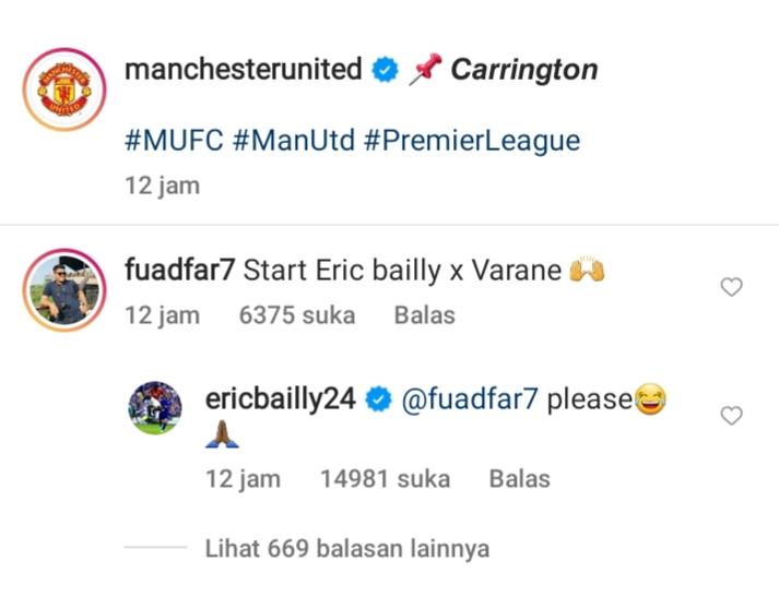 Komentar Eric Bailly soal permintaan warganet Indonesia agar dimainkan Manchester United. Copyright: Instagram/manchesterunited