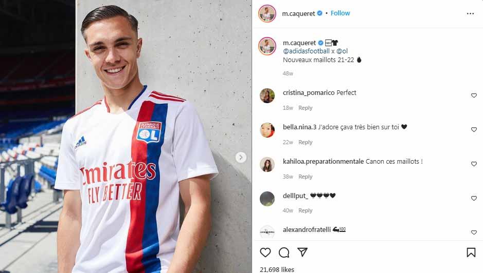 Maxence Caqueret, pemain Olympique Lyonnais yang jadi buruan AC Milan. Foto: Instagram@m.caqueret