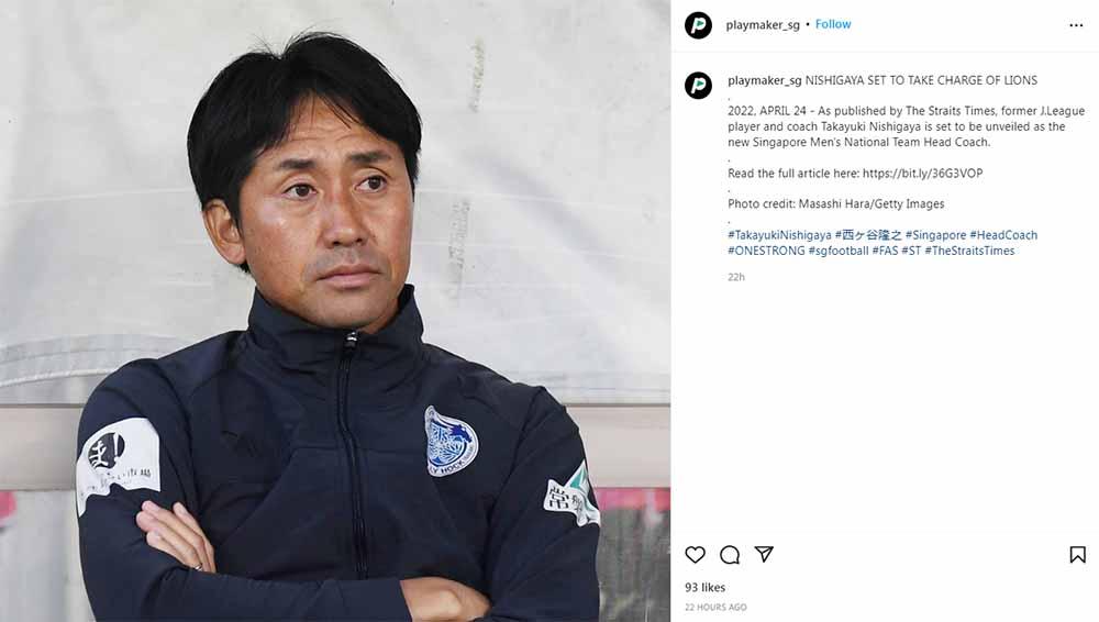 Pelatih Timnas Singapura, Takayuki Nishigaya. Foto: Instagram@#takayukinishigaya