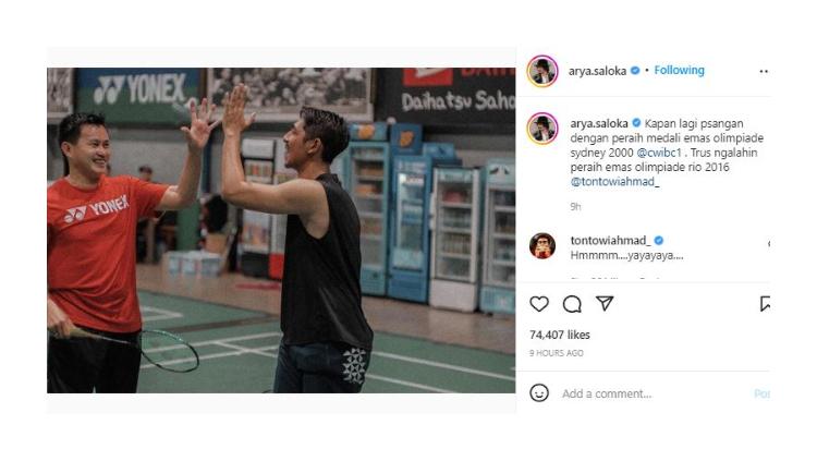 Arya Saloka Main Bulutangkis Bareng Candra Wijaya