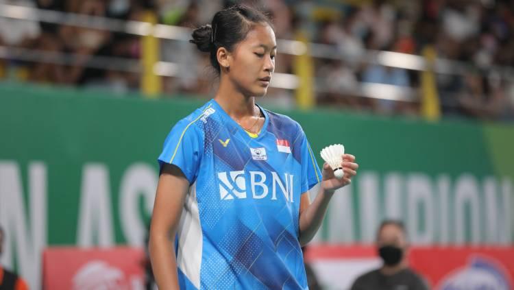 Jagoan Indonesia, Putri Kusuma Wardani, dikalahkan Soniia Cheah usai melakoni drama panas penuh jurus tikung di babak 64 besar Kejuaraan Dunia Bulutangkis 2022. - INDOSPORT