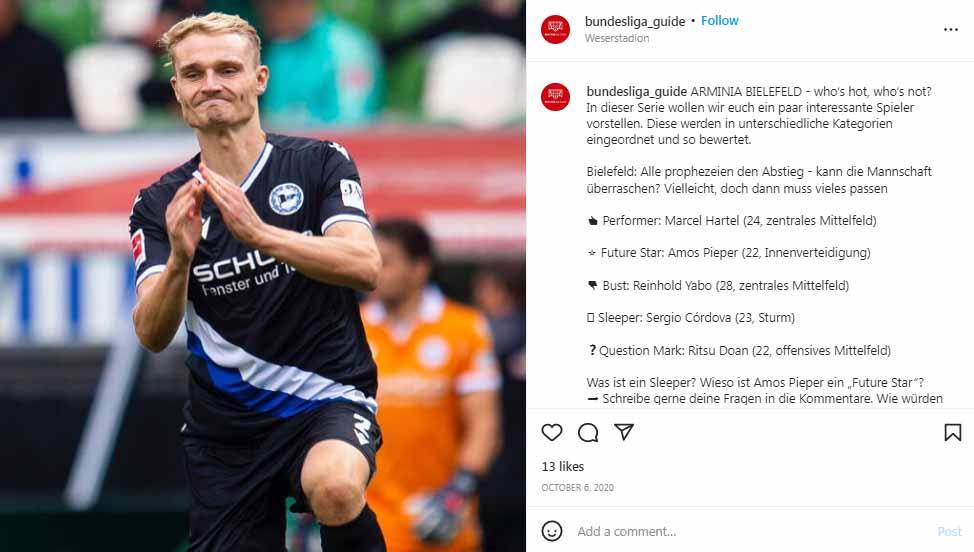 Bek incaran Chelsea milik Arminia Bielefed, Amos Pieper. Foto: Instagram@#amospieper