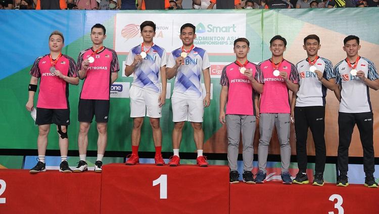 Pramudya Kusumawardana/Yeremia Erich Yoche Yacob Rambitan saat menjadi juara Badminton Asia Championships (BAC) 2022. (Foto: PBSI)